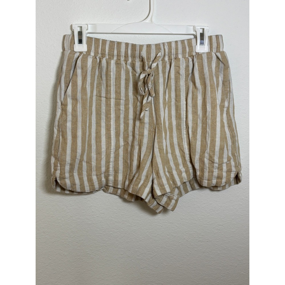 Universal Thread Tan White Striped Drawstring Elastic Waist Shorts Small